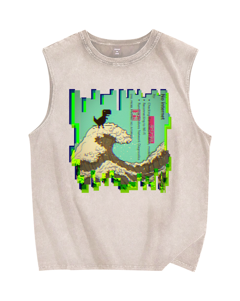 404 Error T-Rex riding the waves Vintage Distressed Washed Tank Top