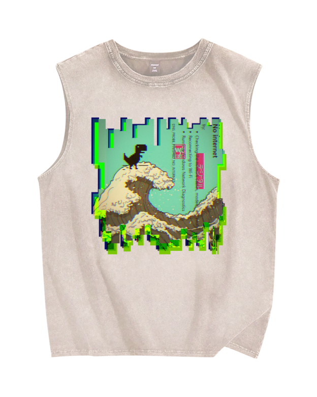 404 Error T-Rex riding the waves Vintage Distressed Washed Tank Top