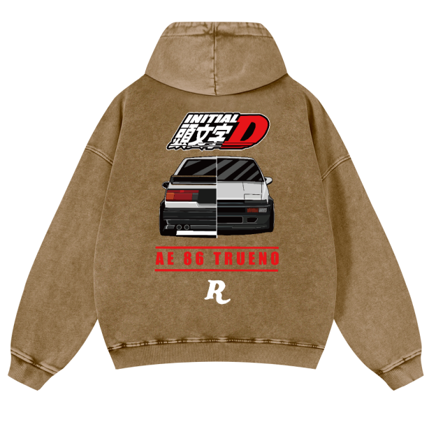 Initial D Vintage Washed Cotton Back Art Hoodie