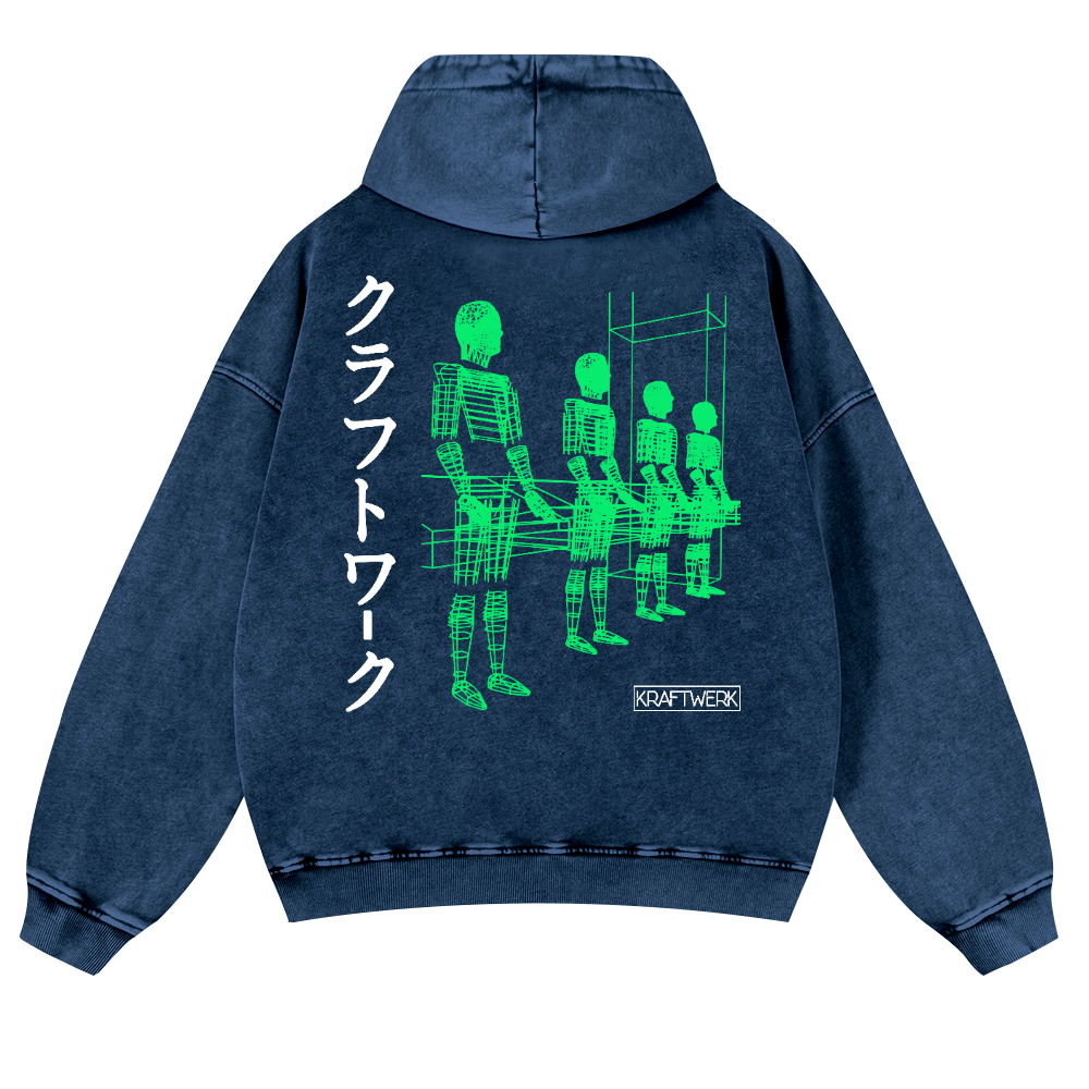 Kraftwerk Band Vintage Washed Cotton Back Art Hoodie