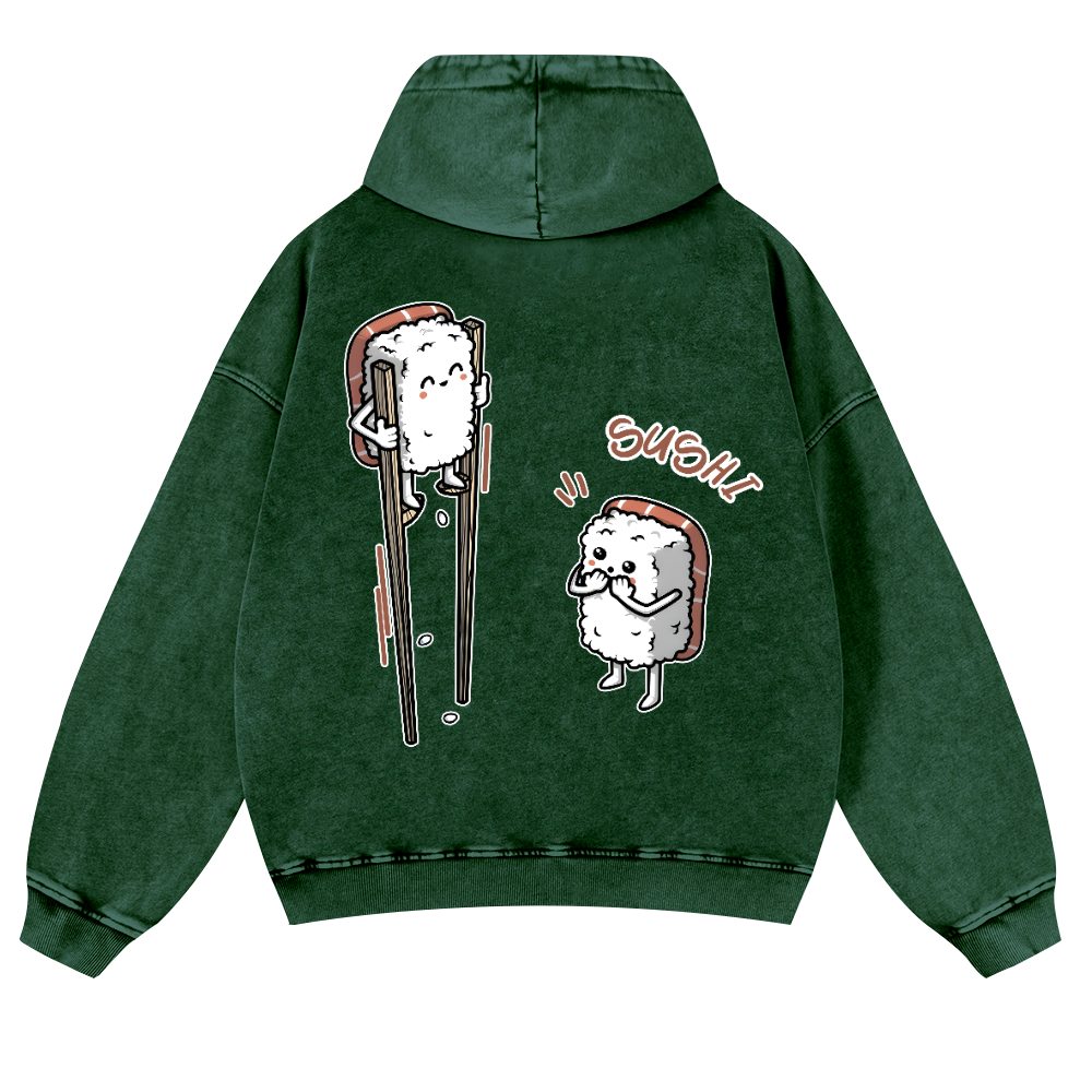 Sushi Vintage Washed Cotton Back Art Hoodie