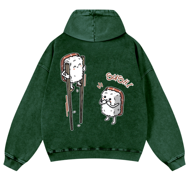 Sushi Vintage Washed Cotton Back Art Hoodie