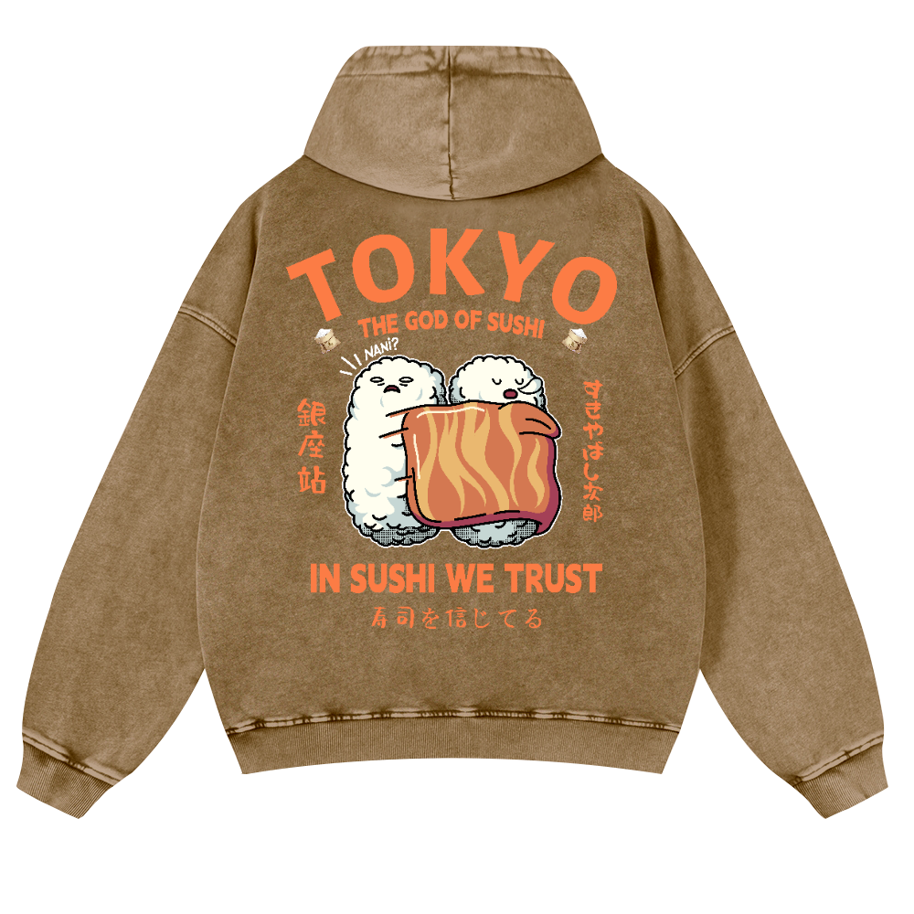 Sushi Vintage Washed Cotton Back Art Hoodie