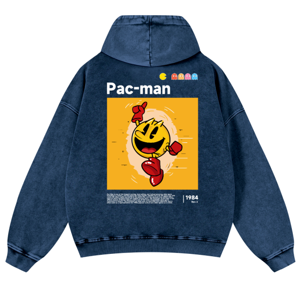 Pacman Vintage Washed Cotton Back Art Hoodie