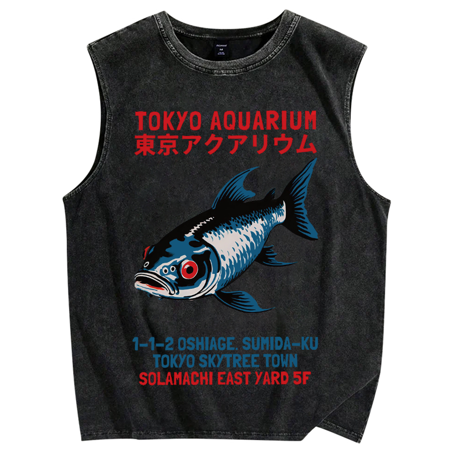 Tokyo Aquarium Japanese Vintage Distressed Washed Tank Top
