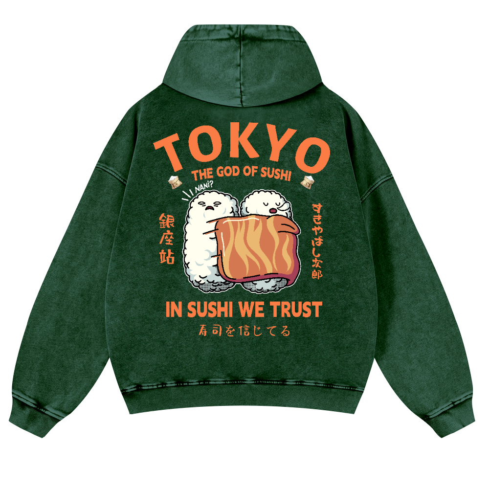 Sushi Vintage Washed Cotton Back Art Hoodie