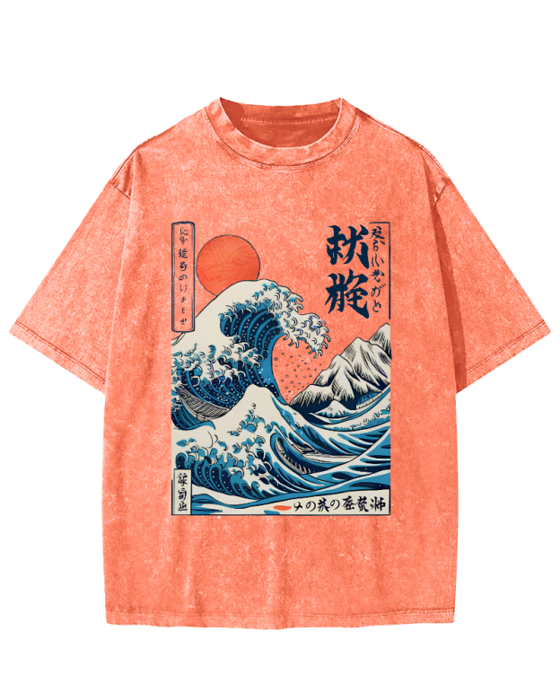 Ukiyo-e ocean Waves Vintage Washed T-shirt