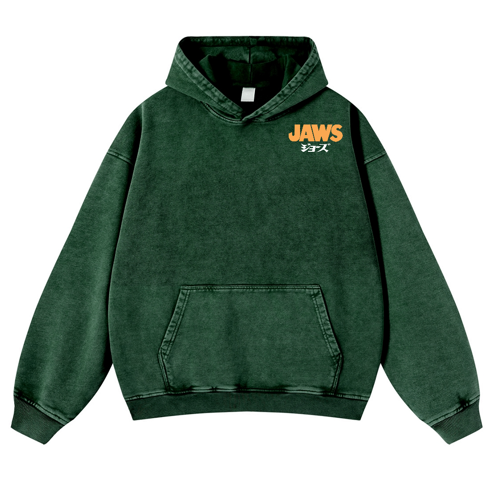 Jaws Shark Vintage Washed Cotton Back Art Hoodie