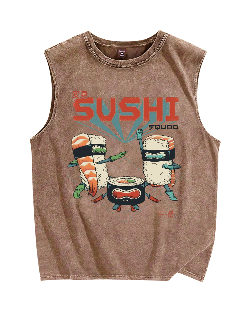 Masked Sushi Vintage Distressed Washed Tank Top