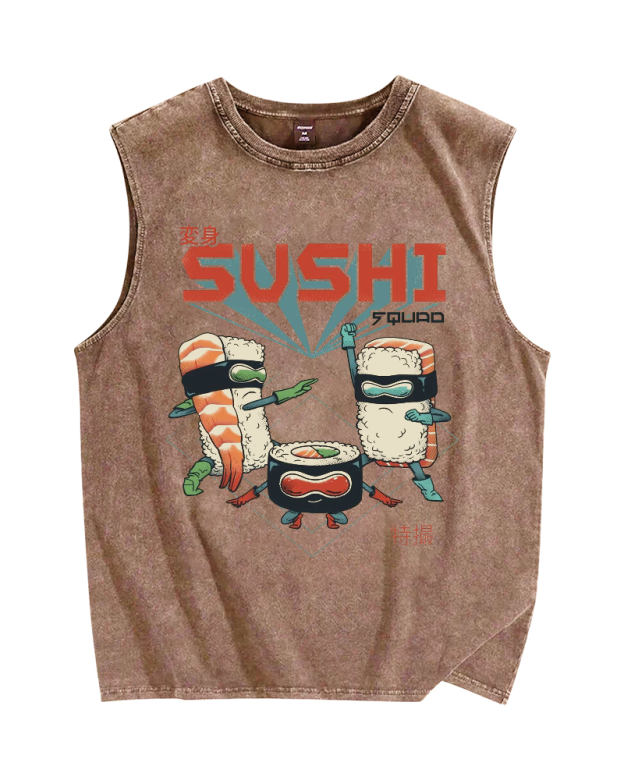 Masked Sushi Vintage Distressed Washed Tank Top