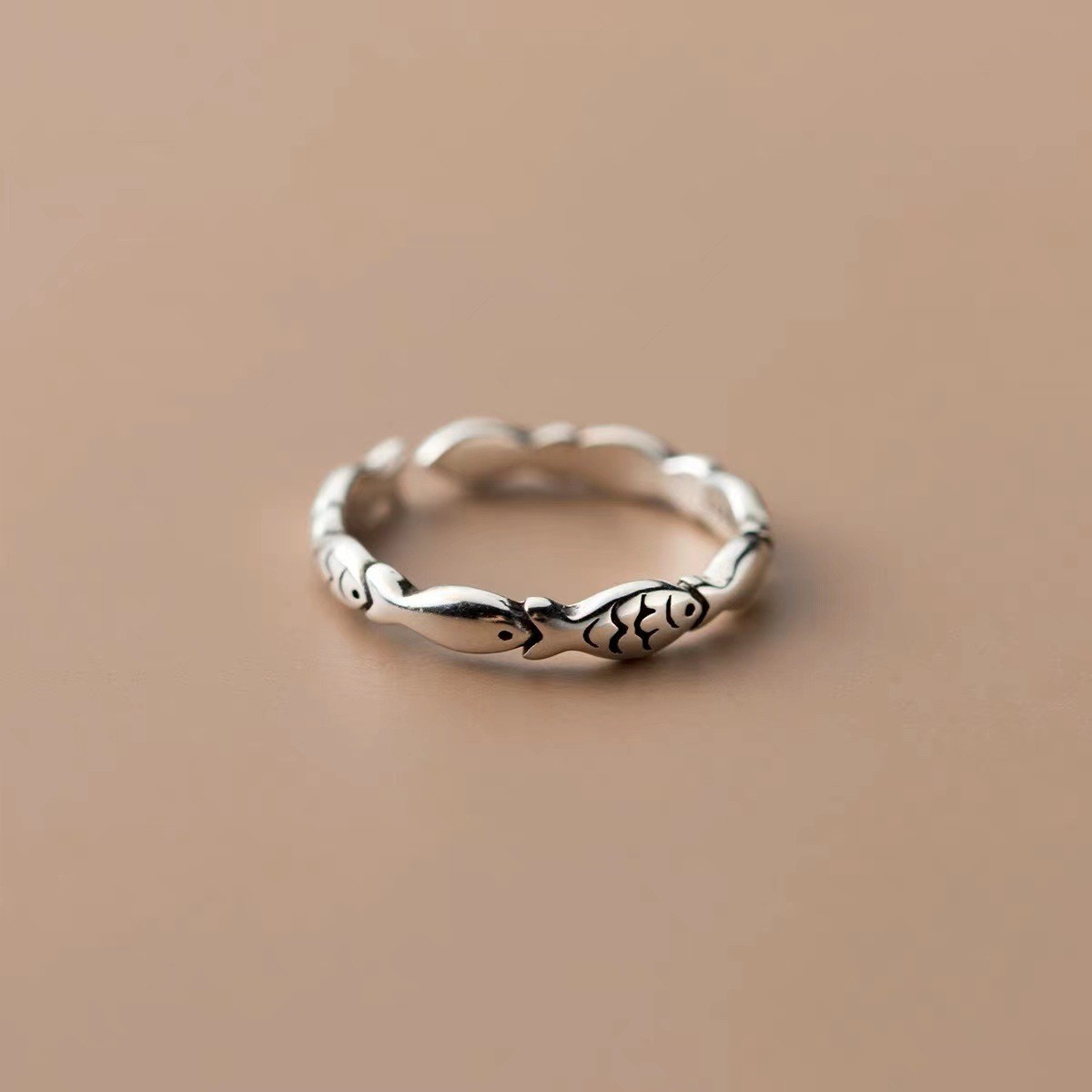 Retro Simple Thai Silver Fish Ring