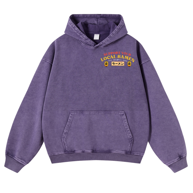 Ramen Lucky Cat Vintage Washed Cotton Back Art Hoodie