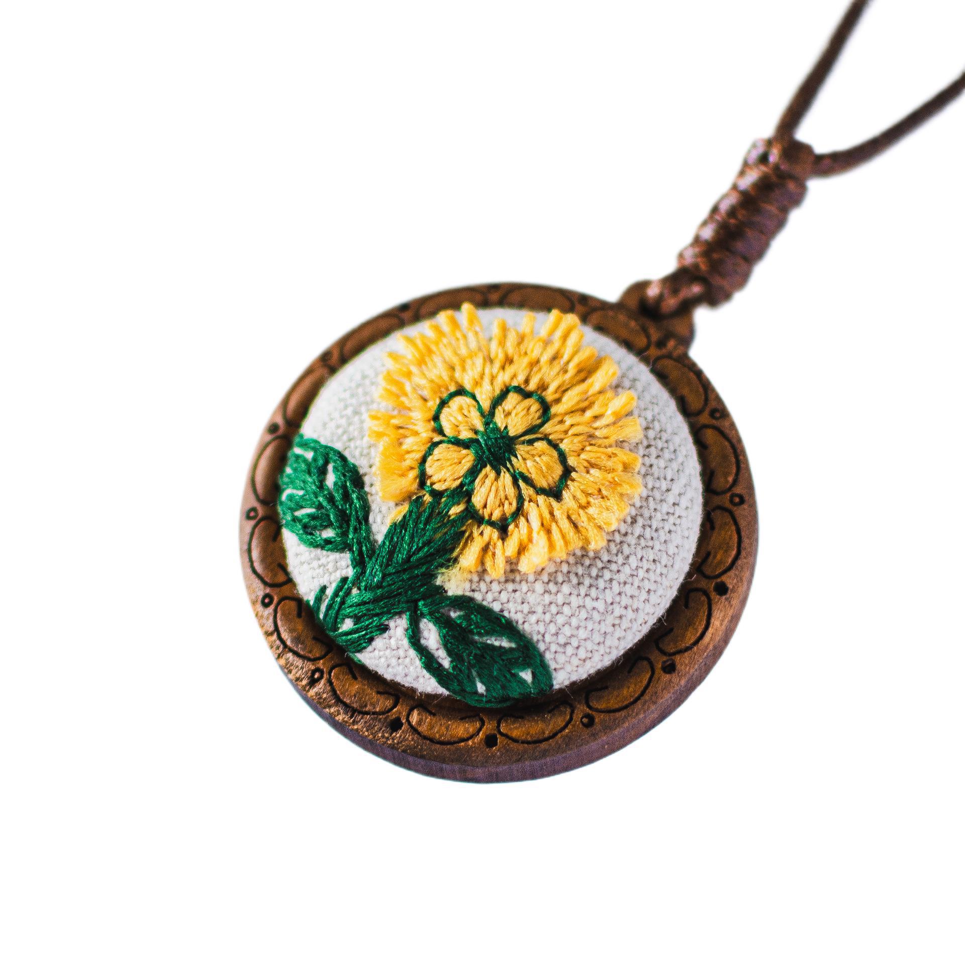 Sunflower embroidery necklace