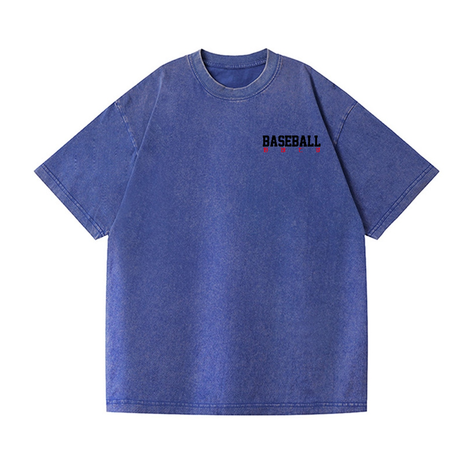 Baseball Vintage Wash Japanese Design Back Art T-Shirt