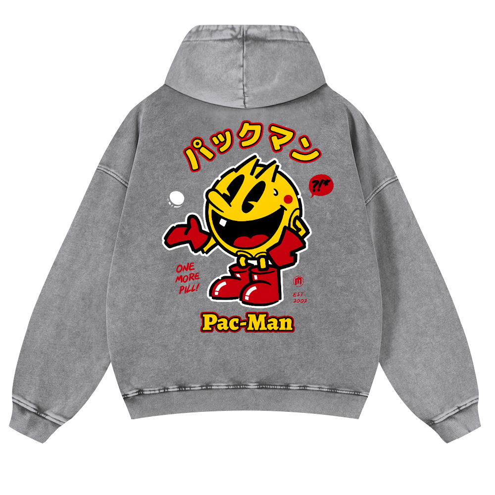 Pacman Vintage Washed Cotton Back Art Hoodie