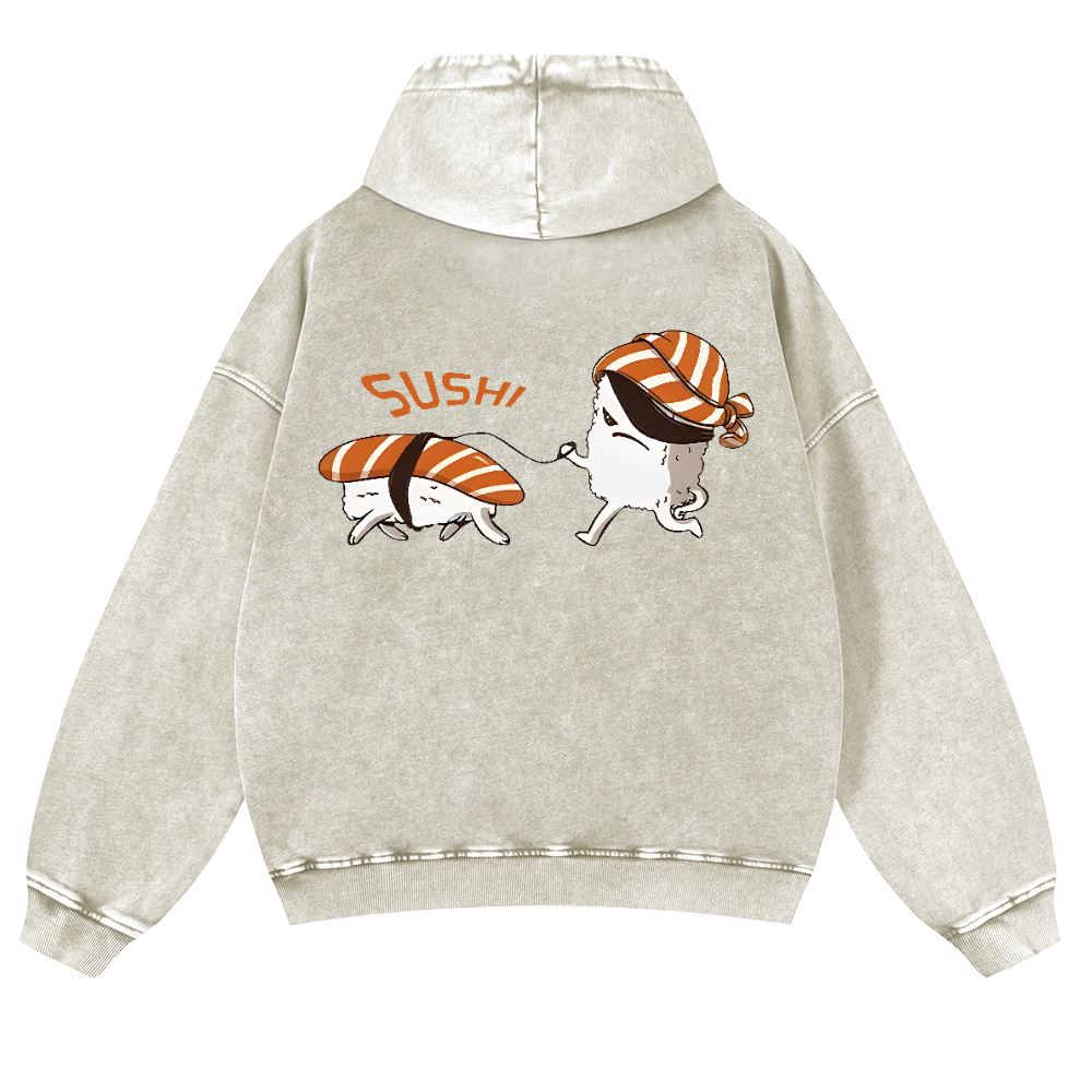 Sushi Vintage Washed Cotton Back Art Hoodie