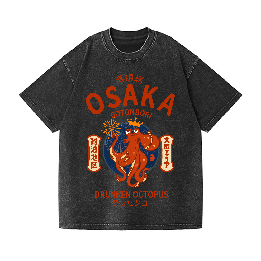 Osaka Dotonbori Drunken Octopus Vintage Wash Japanese Design T-Shirt