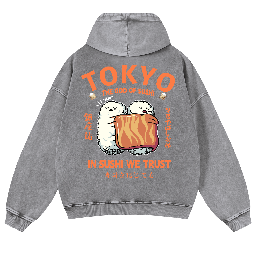 Sushi Vintage Washed Cotton Back Art Hoodie