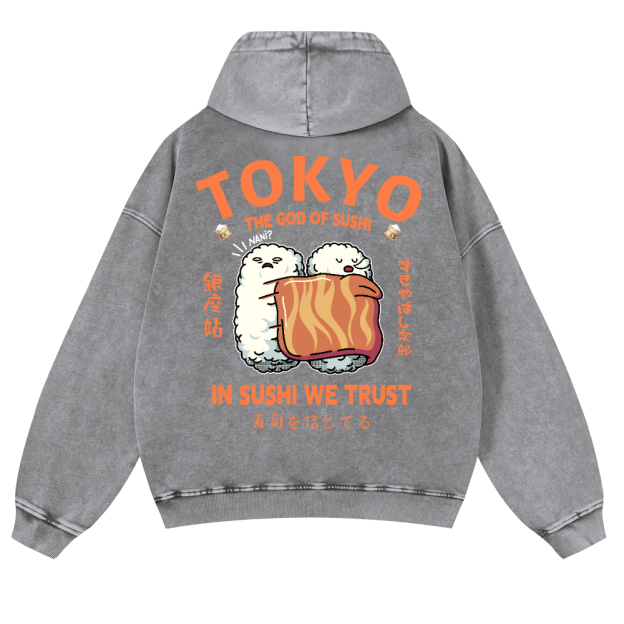 Sushi Vintage Washed Cotton Back Art Hoodie
