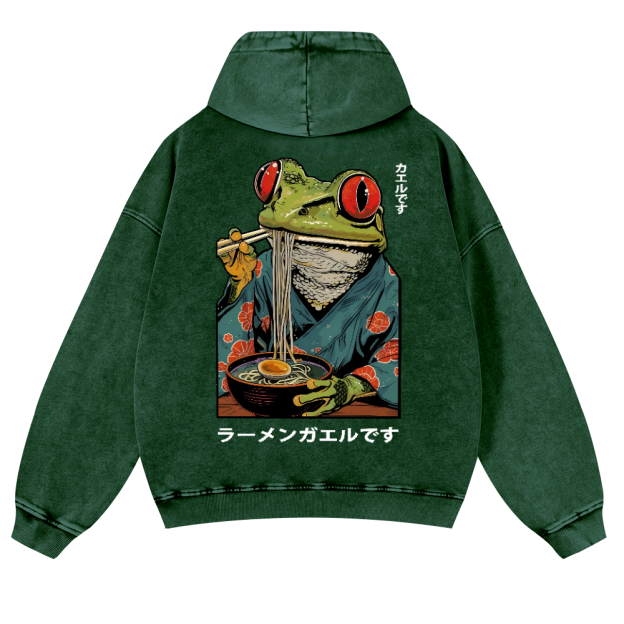 Frog Ramen Vintage Washed Cotton Back Art Hoodie