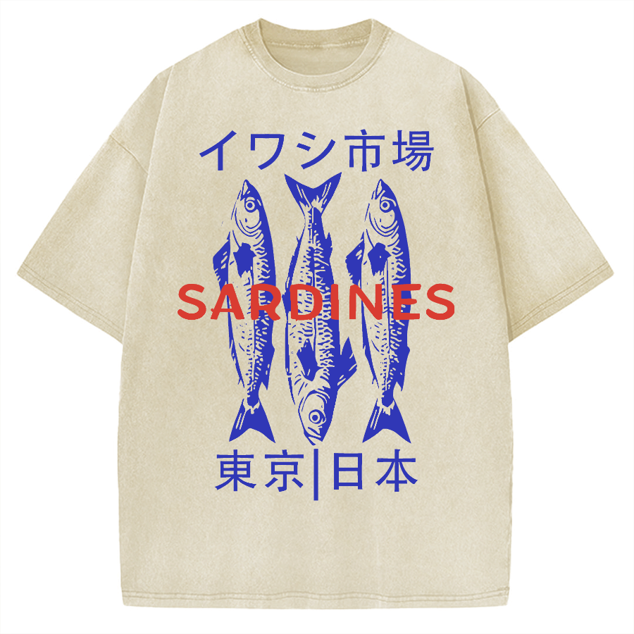 Japan Sardines Market Vintage Washed T-shirt