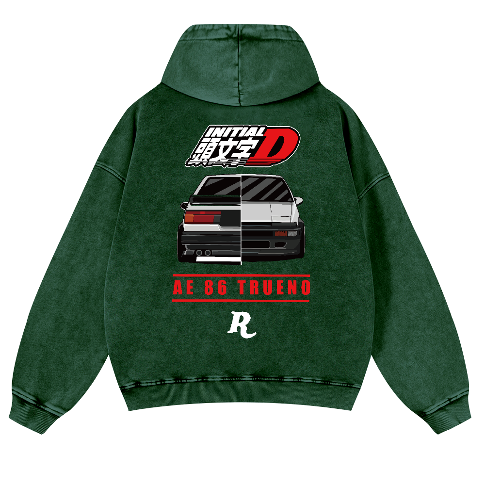 Initial D Vintage Washed Cotton Back Art Hoodie