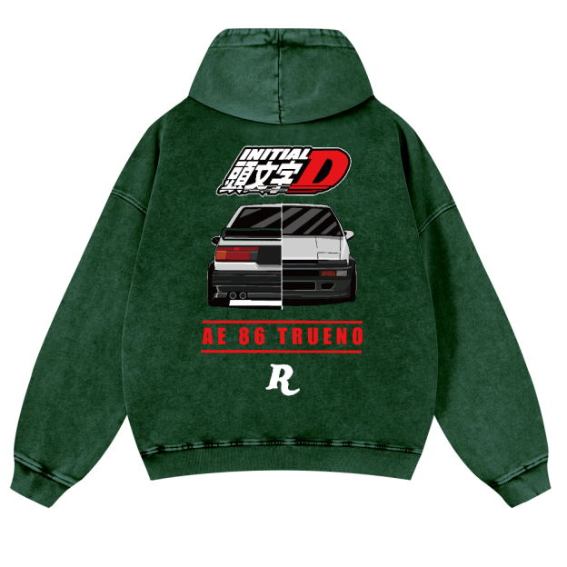 Initial D Vintage Washed Cotton Back Art Hoodie