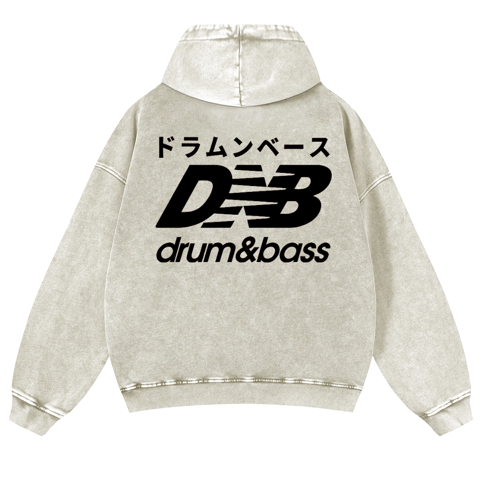 Drum and Bass Vintage Washed Cotton Back Art Hoodie