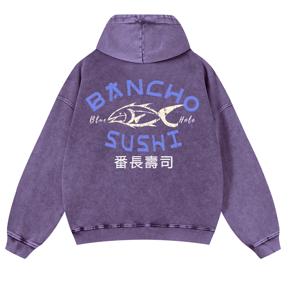 Bancho Sushi Vintage Washed Cotton Back Art Hoodie