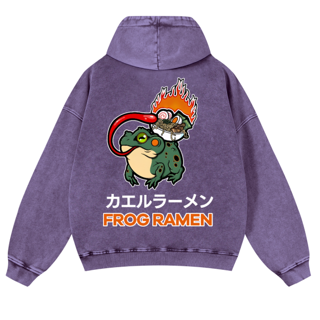 Frog Ramen Vintage Washed Cotton Back Art Hoodie