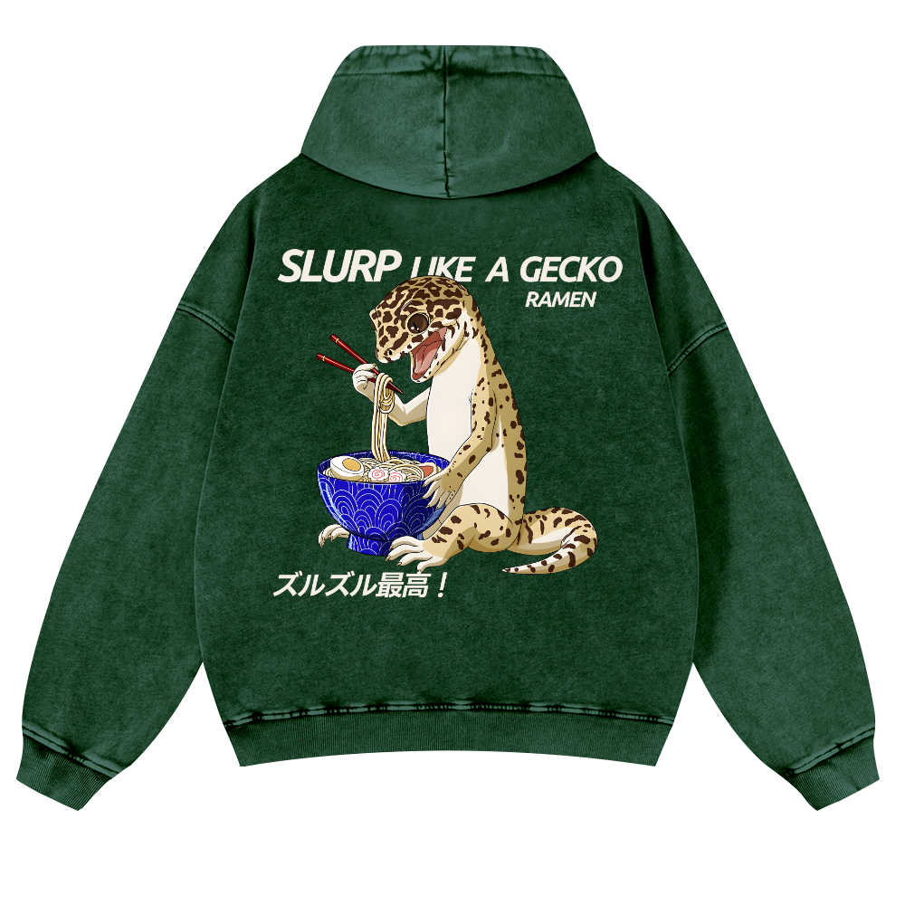 Gecko Vintage Washed Cotton Back Art Hoodie
