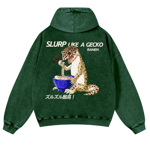 Gecko Vintage Washed Cotton Back Art Hoodie
