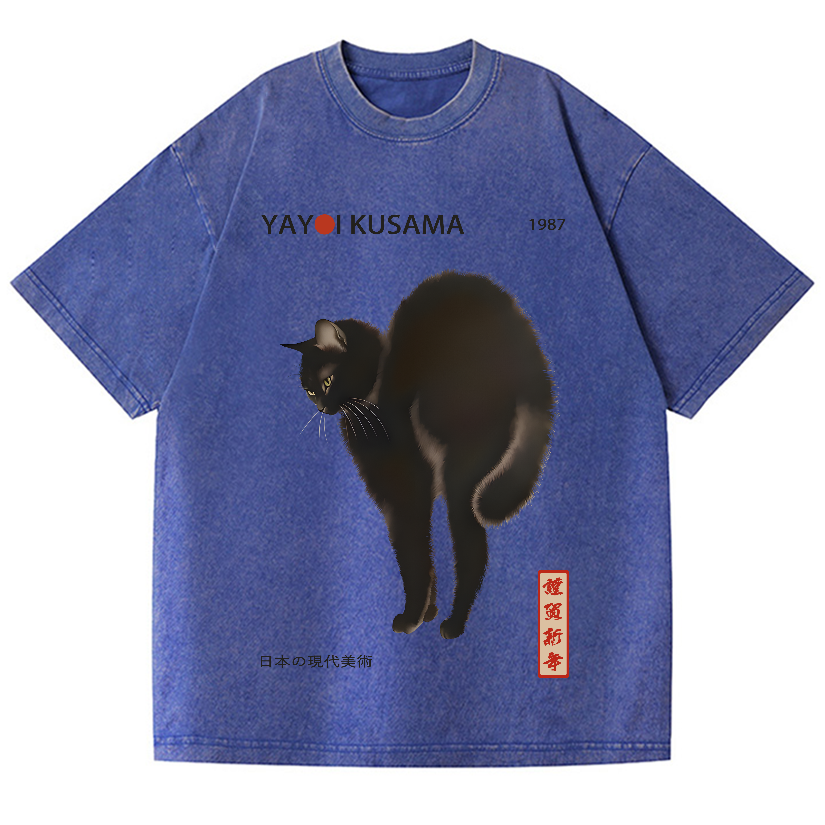 Yayoi Kusama Cat Vintage Wash Japanese Design T-Shirt