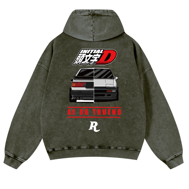 Initial D Vintage Washed Cotton Back Art Hoodie