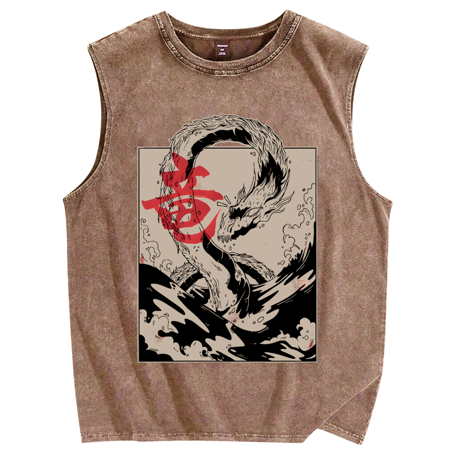 Japanese Dragon Vintage Distressed Washed Tank Top