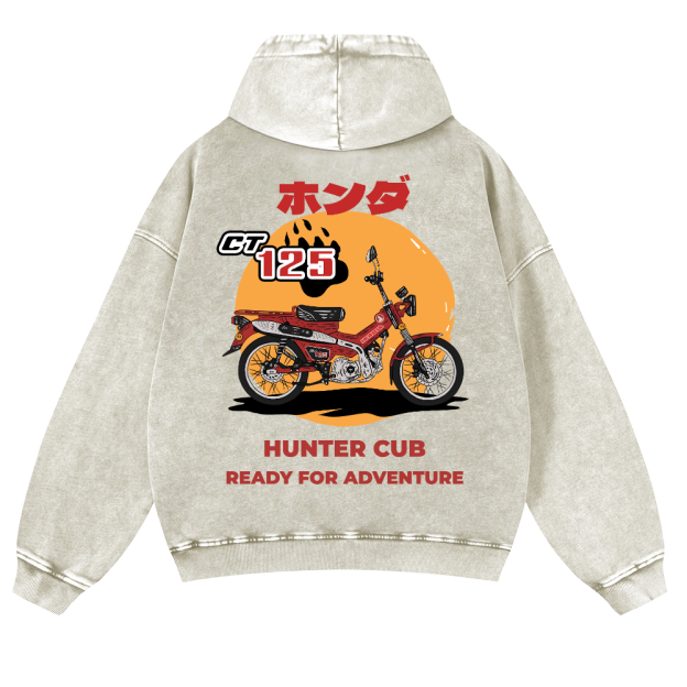 Hunter Cub Motorcycle Bike Vintage Washed Cotton Back Art Hoodie