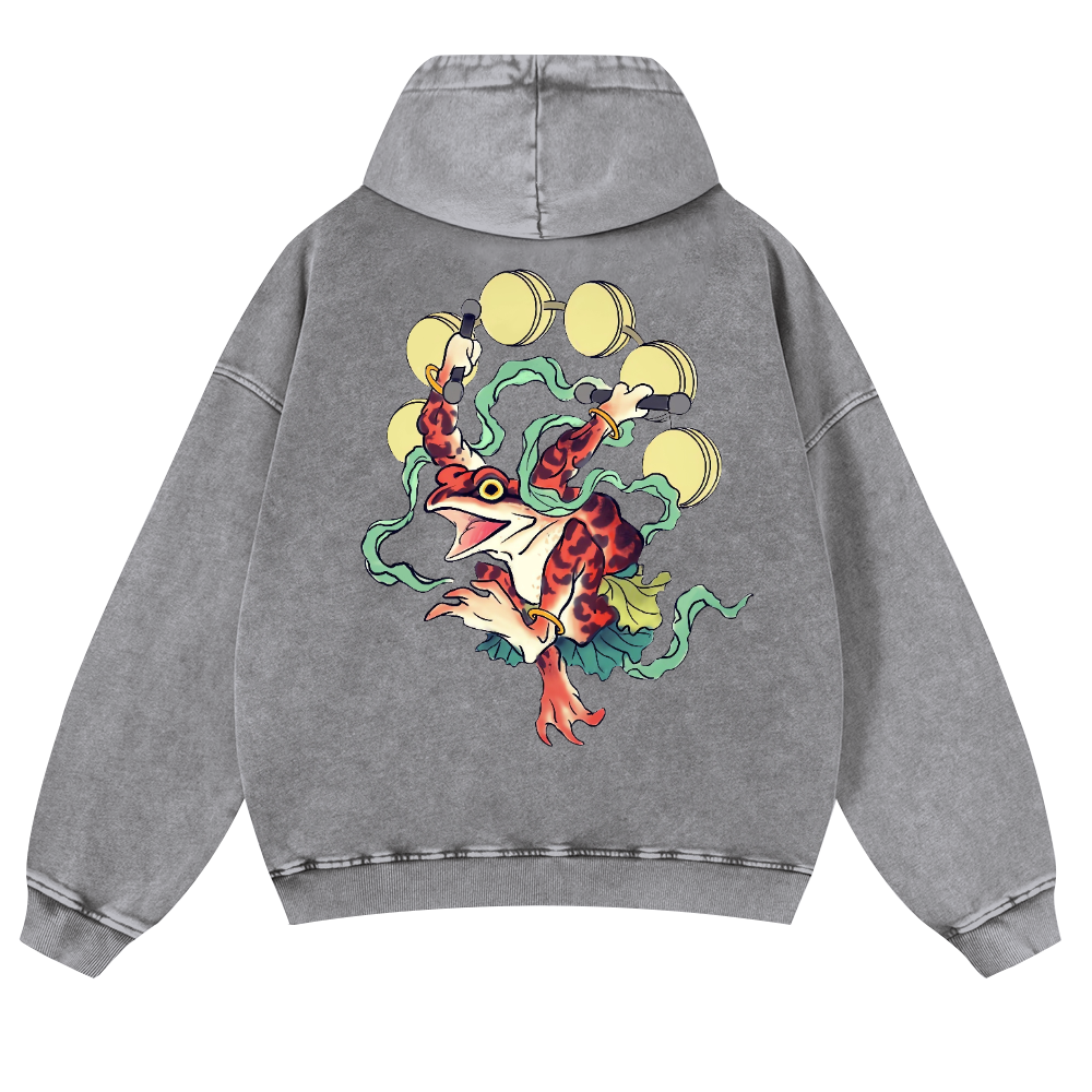 Frog Vintage Washed Cotton Back Art Hoodie