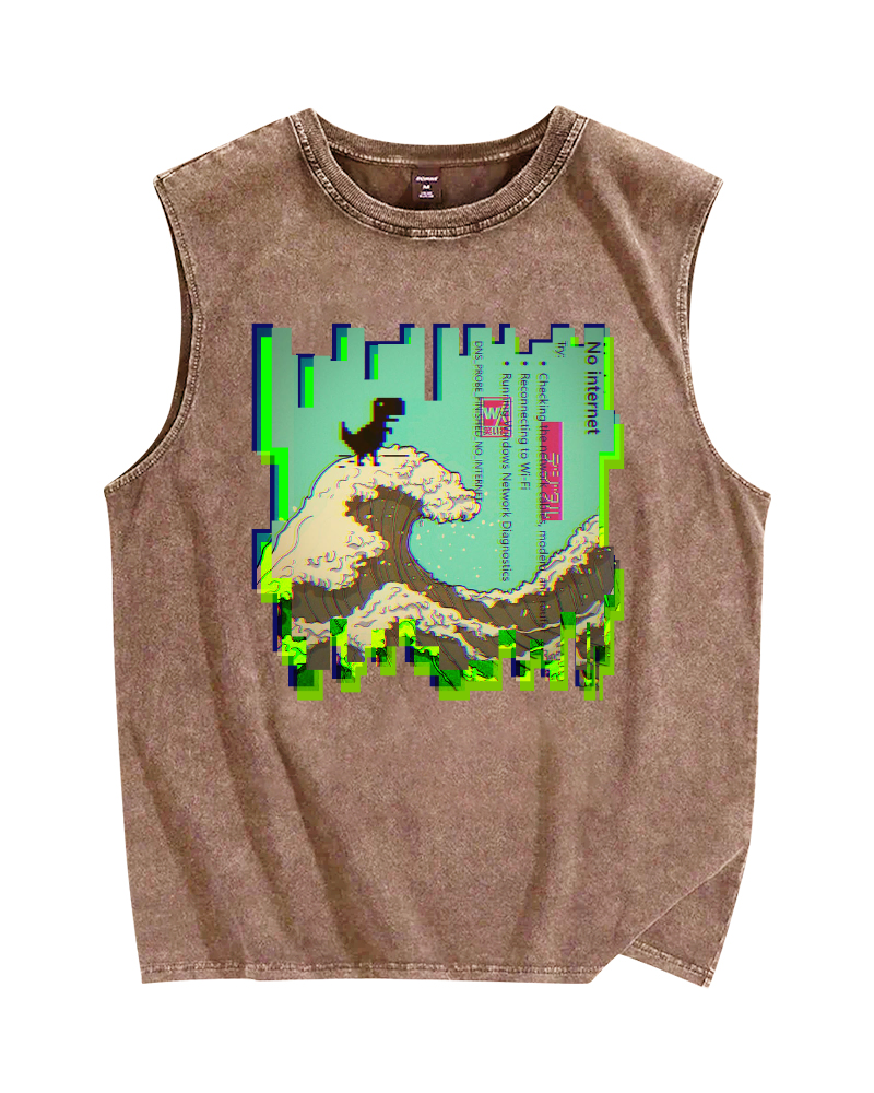 404 Error T-Rex riding the waves Vintage Distressed Washed Tank Top