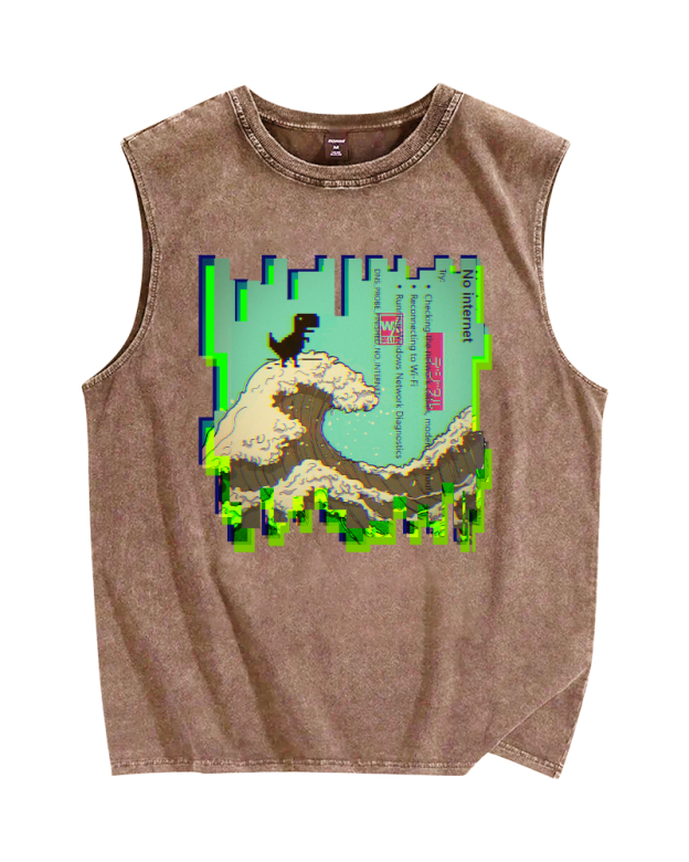404 Error T-Rex riding the waves Vintage Distressed Washed Tank Top