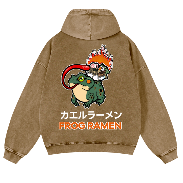 Frog Ramen Vintage Washed Cotton Back Art Hoodie
