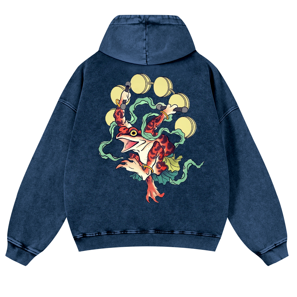 Frog Vintage Washed Cotton Back Art Hoodie