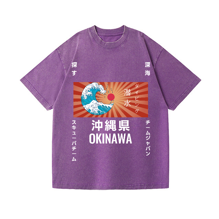 Okinawa Wave Vintage Wash Japanese Design T-Shirt