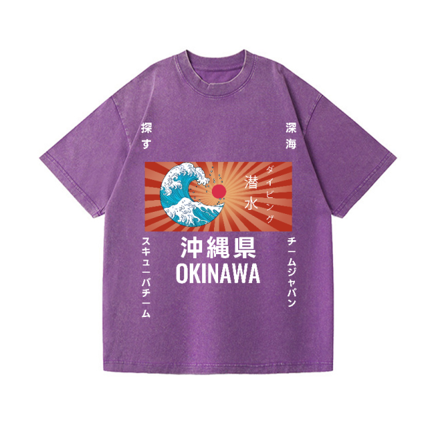 Okinawa Wave Vintage Wash Japanese Design T-Shirt