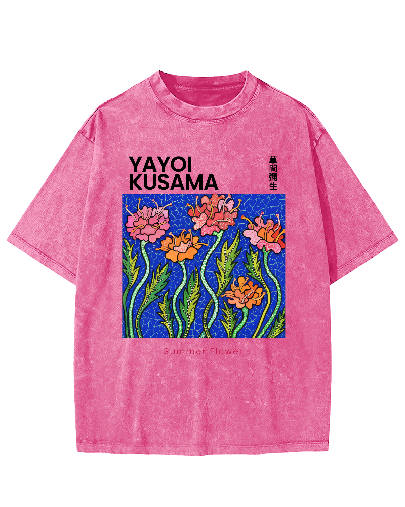 Summer Flower Art Japanese Style Vintage Washed T-shirt
