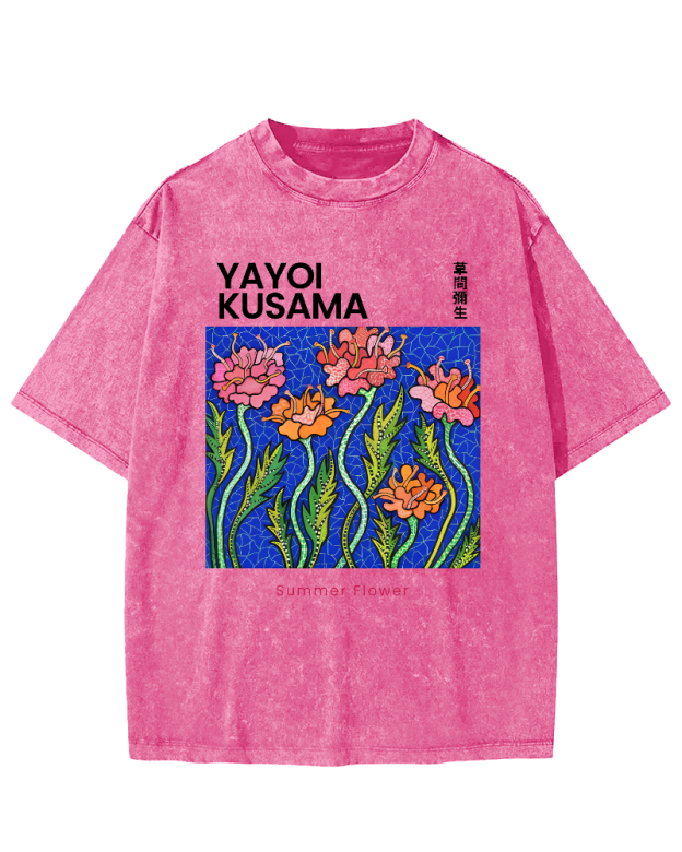 Summer Flower Art Japanese Style Vintage Washed T-shirt