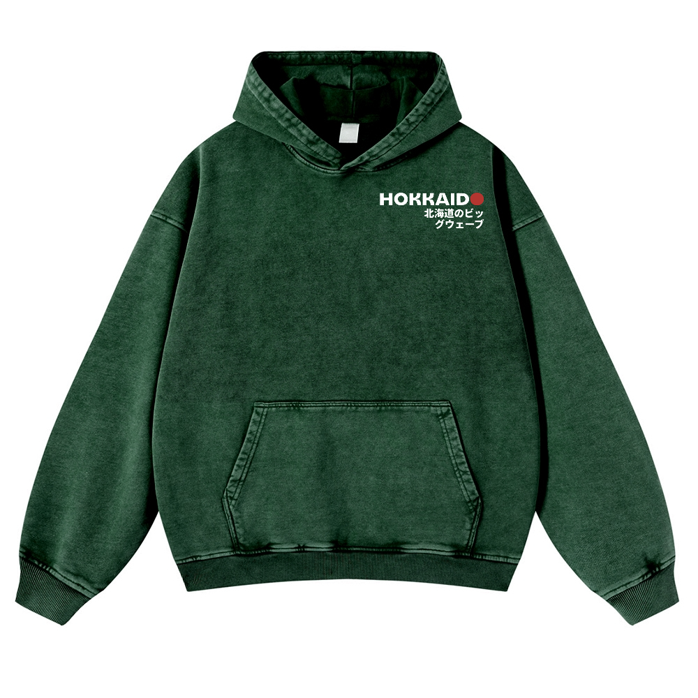 Hokkaido Wave Ukiyoe Vintage Washed Cotton Back Art Hoodie