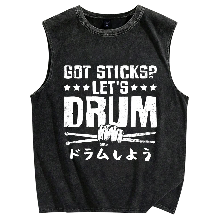 Let's Drum Vintage Distressed Washed Tank Top