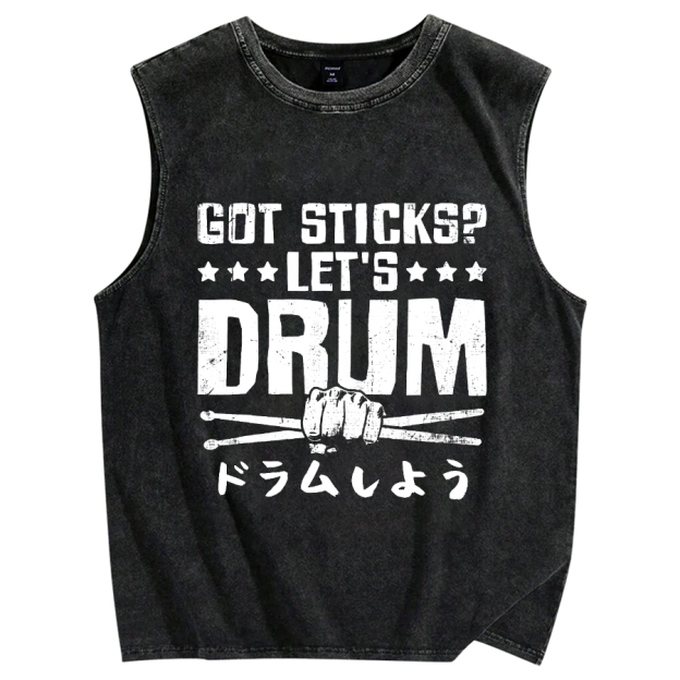 Let's Drum Vintage Distressed Washed Tank Top