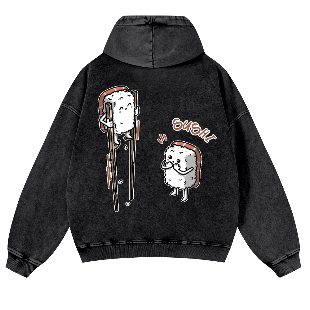 Sushi Vintage Washed Cotton Back Art Hoodie