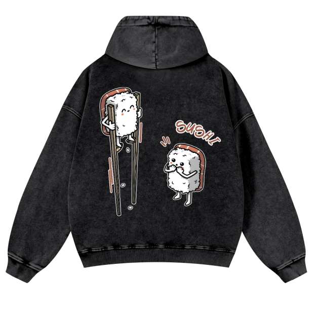 Sushi Vintage Washed Cotton Back Art Hoodie